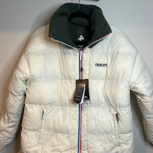 NWT FOURLAPS REVERSIBLE POLAR QUILTED SHERPA  JACKET IN THYME/WHITE